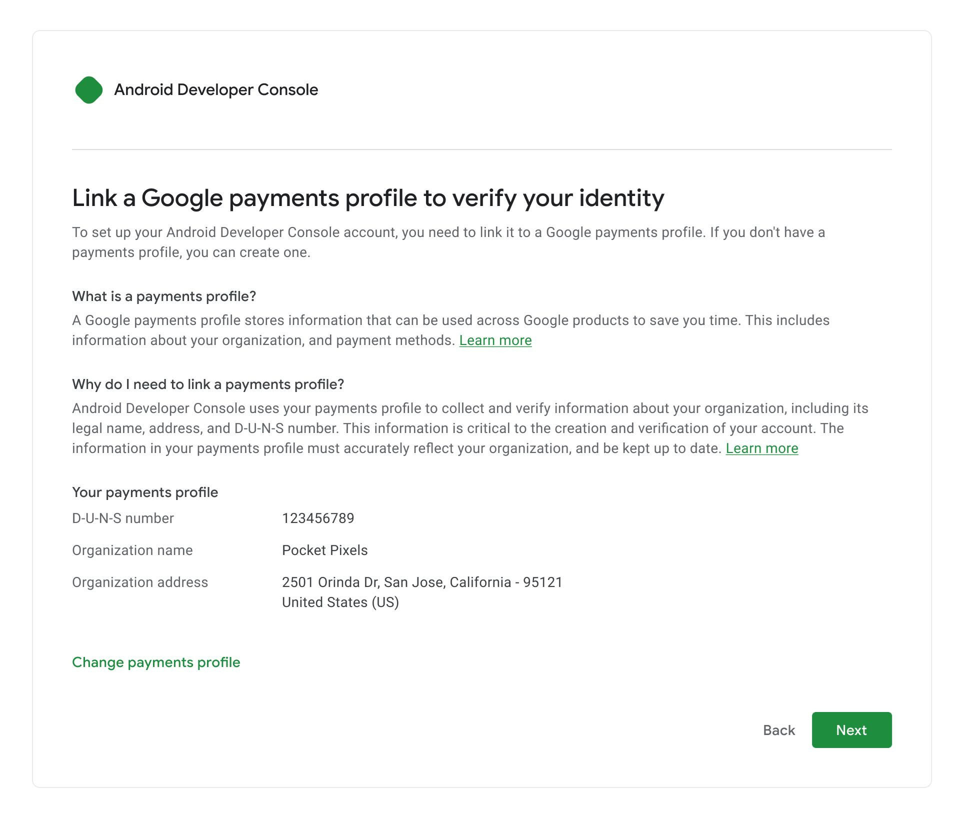 Perfil de pagamentos do Console do desenvolvedor Android Perfil de pagamentos do Console do desenvolvedor Android