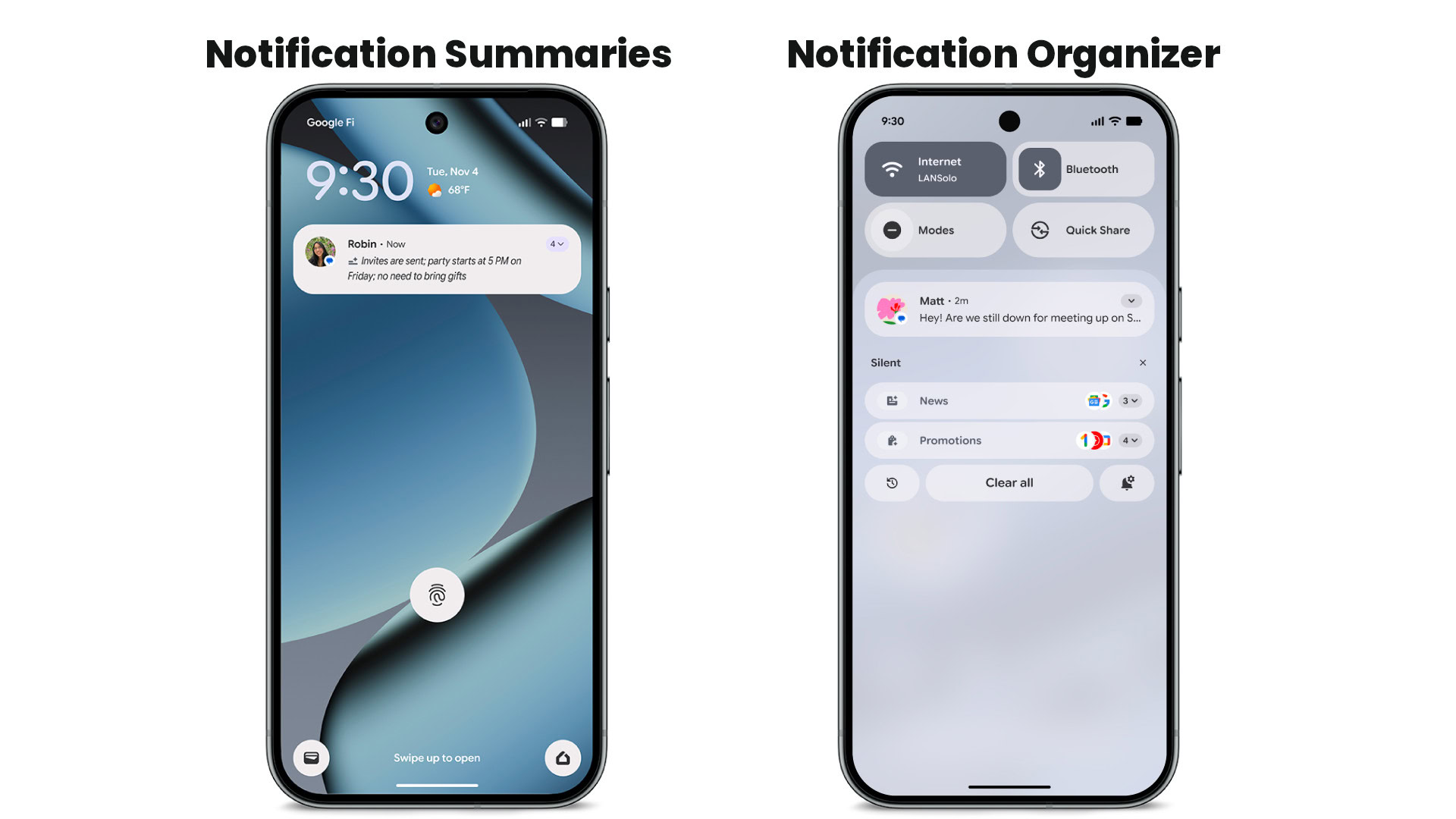 Resumos de notificação de IA e organizador no Pixel Resumos de notificação de IA e organizador no Pixel