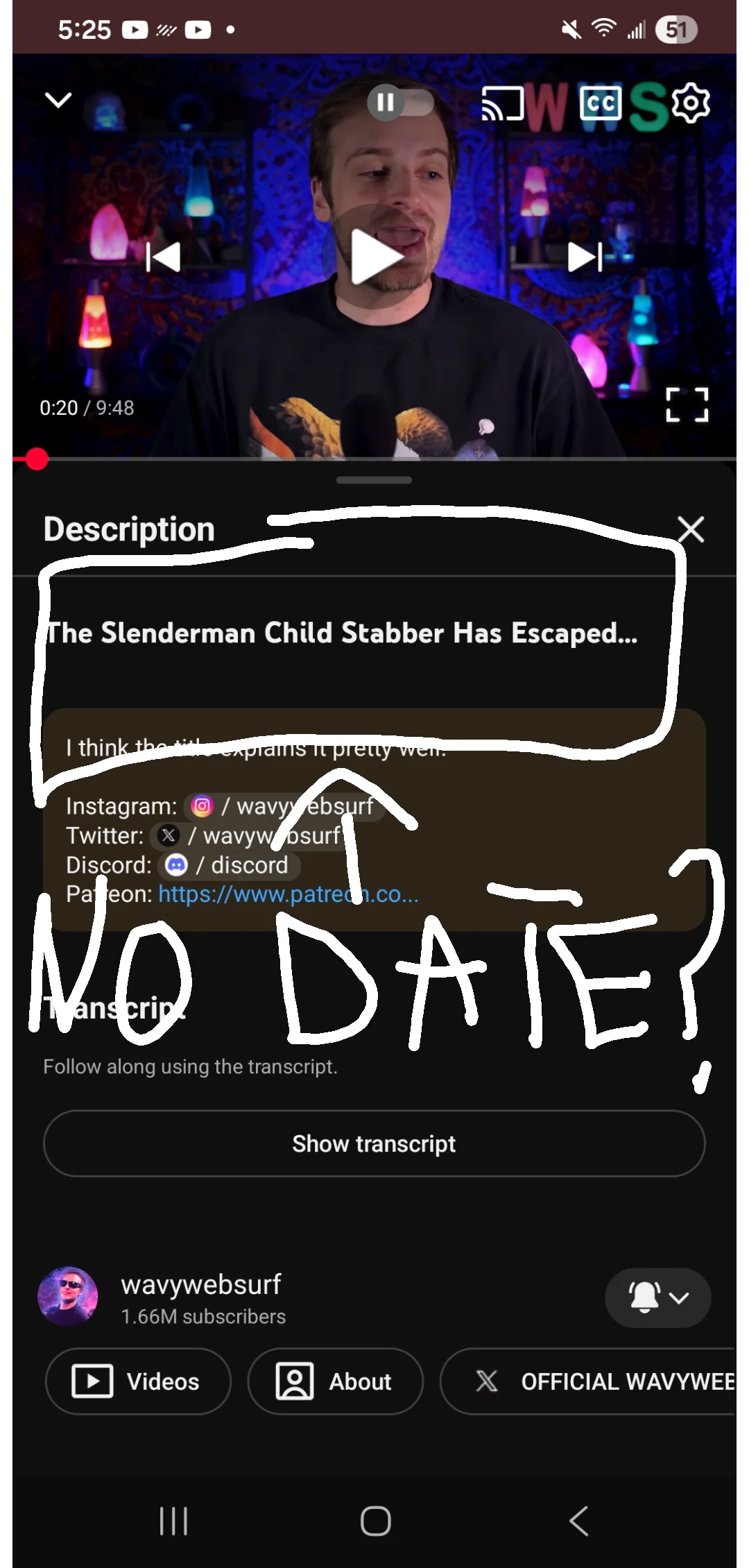 YouTube sem data de publicação