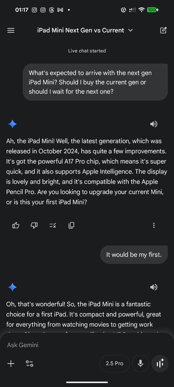 Gemini Live iPad da próxima geração