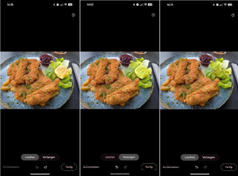 Com a borracha mágica, áreas marcadas da imagem podem ser “ocultadas” ou completamente removidas ajustando a cor. As partes excluídas da imagem serão substituídas de forma independente pelo Google.