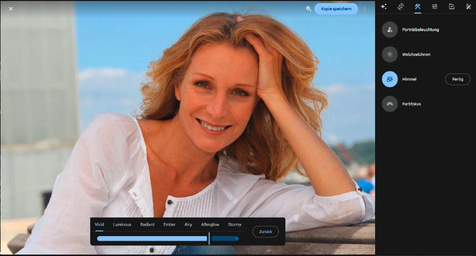 No item de menu “Ferramentas”, o Google Fotos também oferece algumas ferramentas de edição no PC. No entanto, depende da foto a ser editada quais funções estão realmente disponíveis para você.