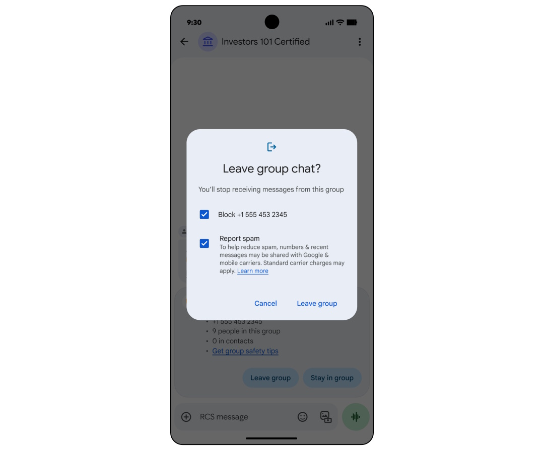 Sair e denunciar grupos no Mensagens do Google Sair e denunciar grupos no Mensagens do Google