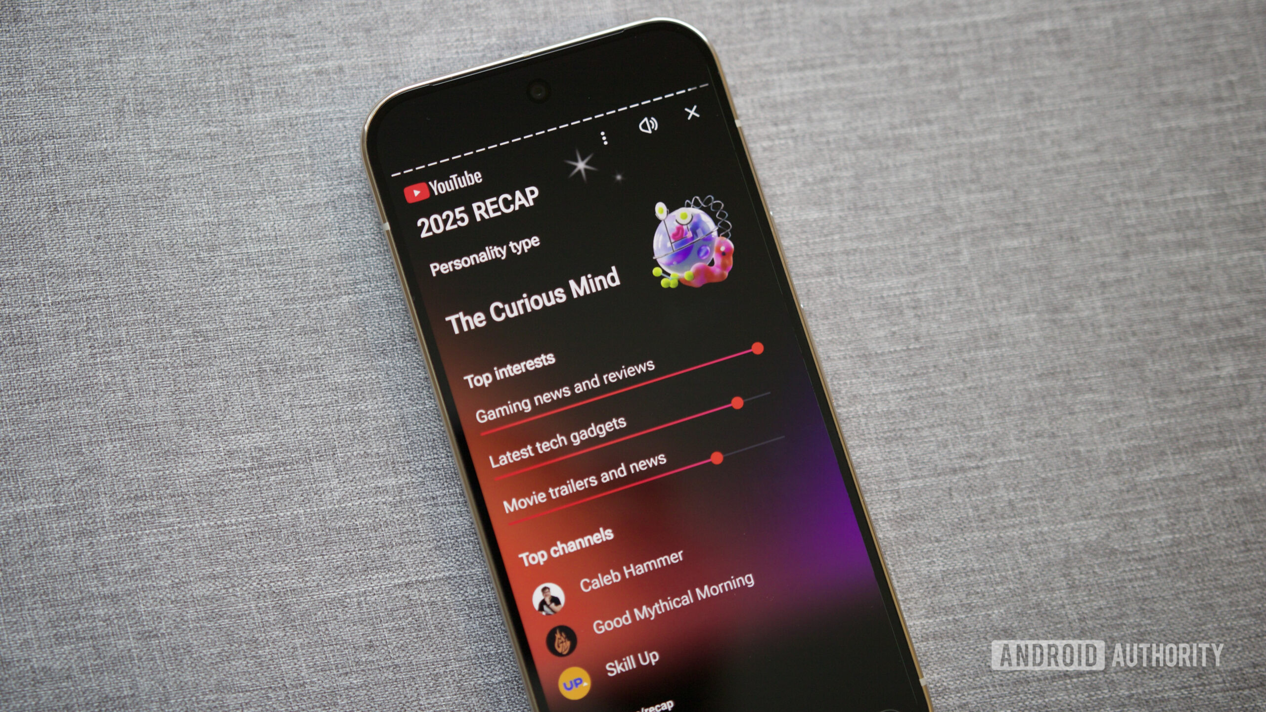 recapitulação do youtube 2025 app hero 1 Recapitulação do YouTube em execução em um telefone Android.