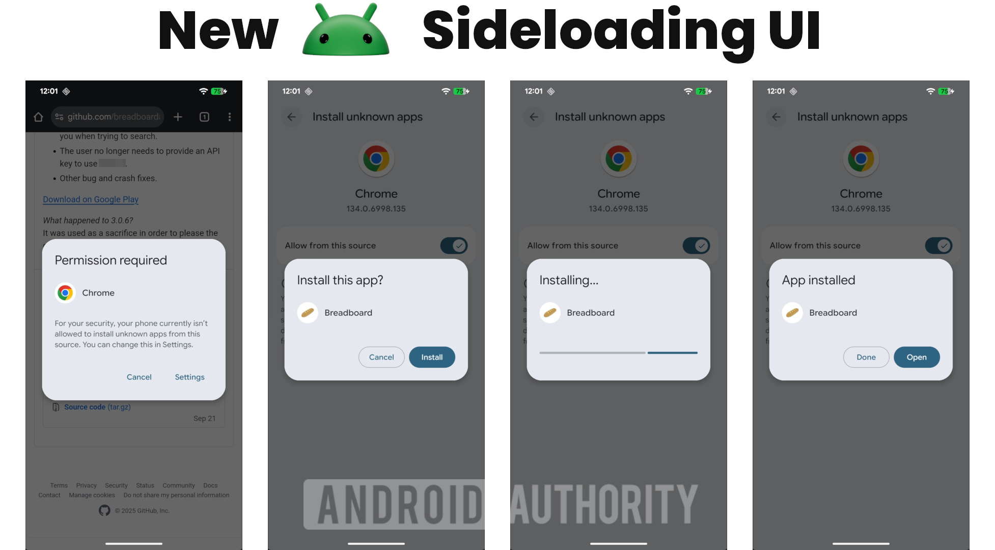 Nova IU de carregamento lateral do Android Nova IU de carregamento lateral do Android