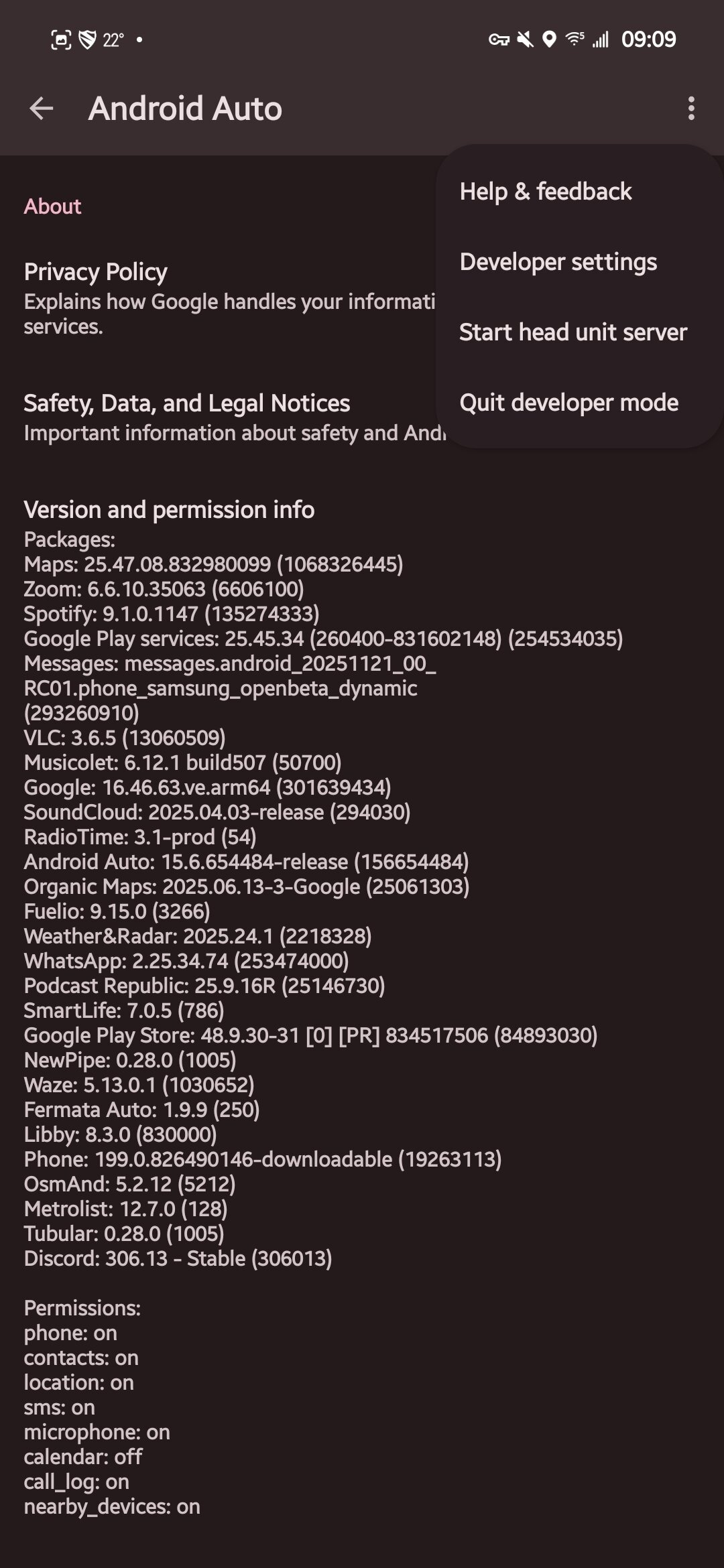 Etapas 7 das configurações do desenvolvedor do Android Auto