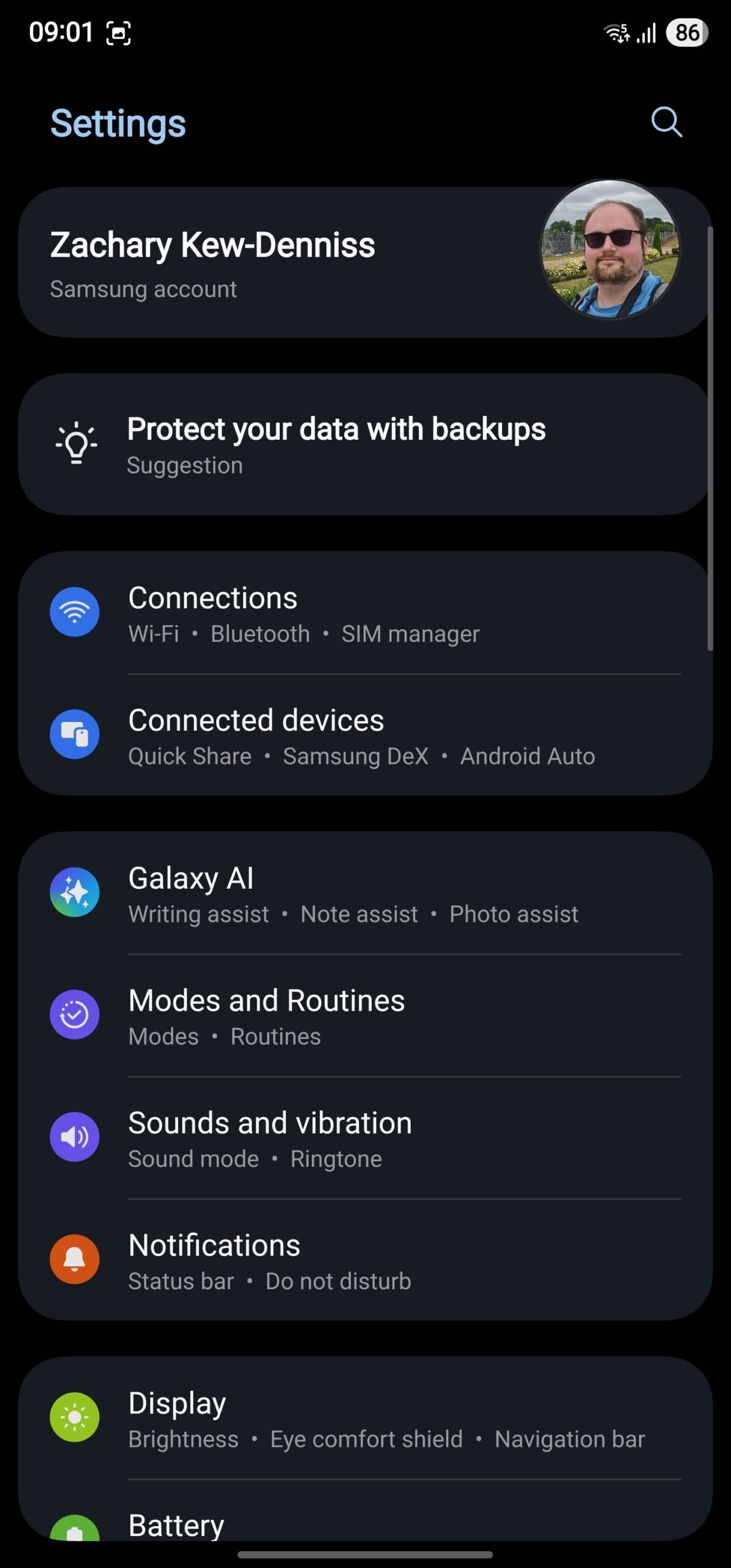Aplicativo de configurações One UI 8
