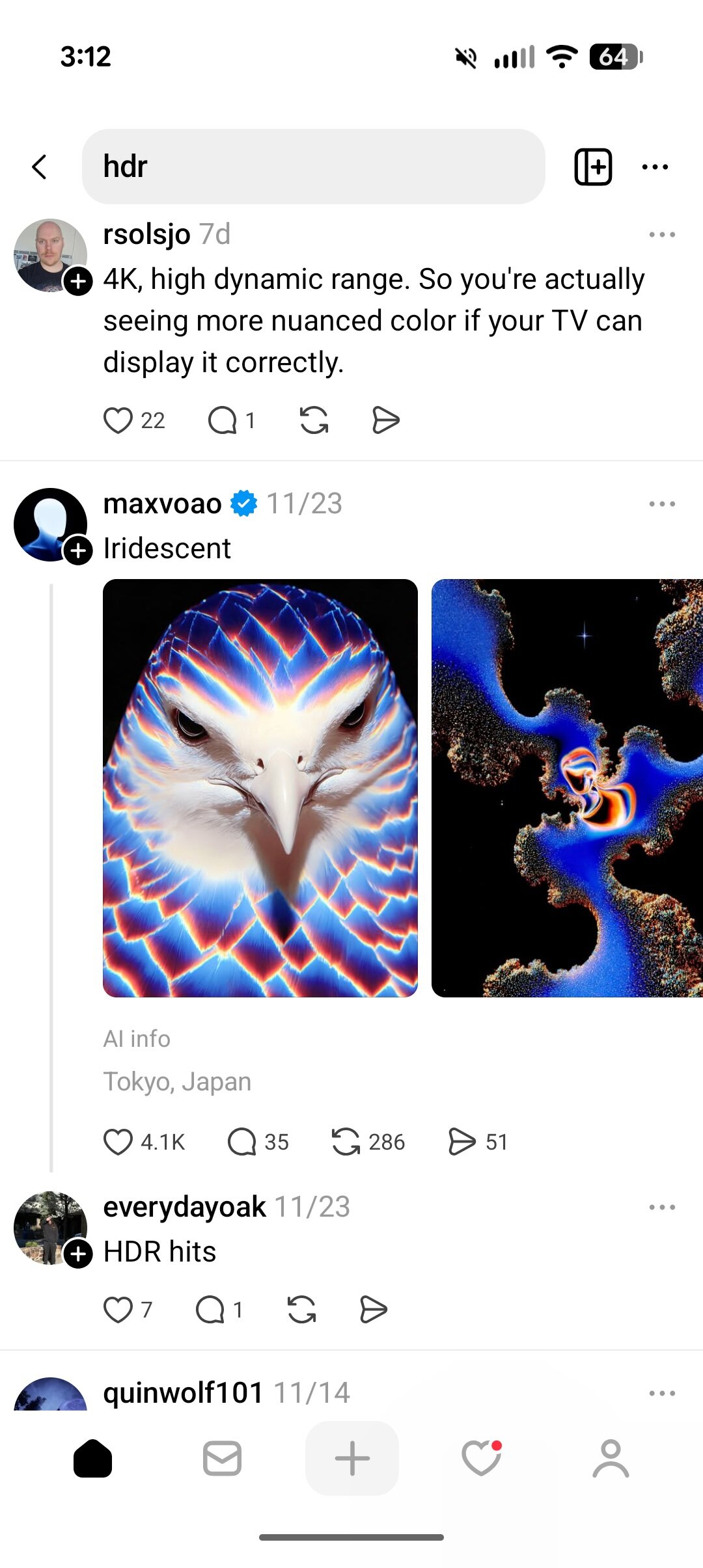 Captura de tela do aplicativo Threads com brilho HDR desativado.