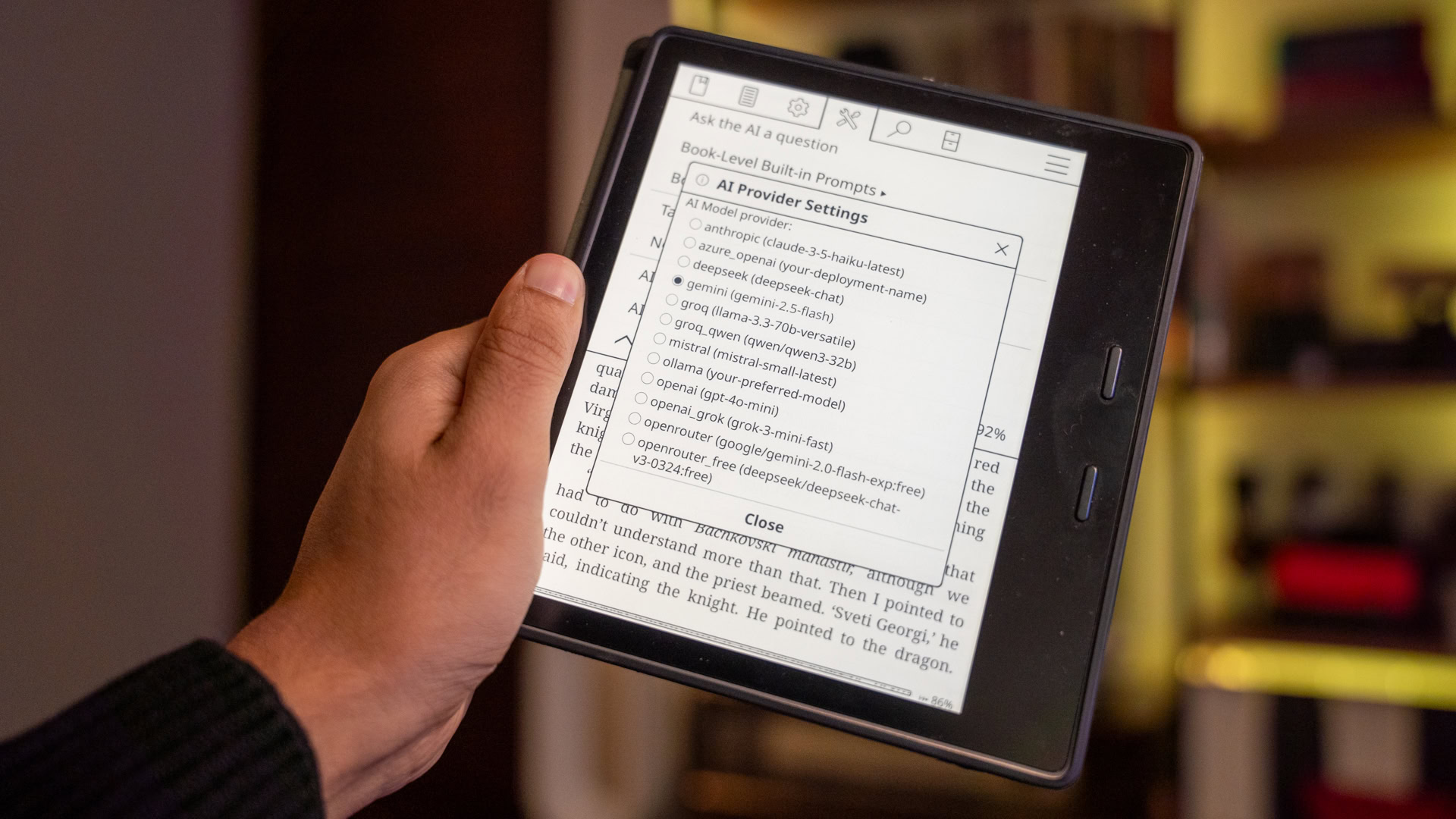 Configurações do provedor Kindle Jailbreak Koreader Gemini ai