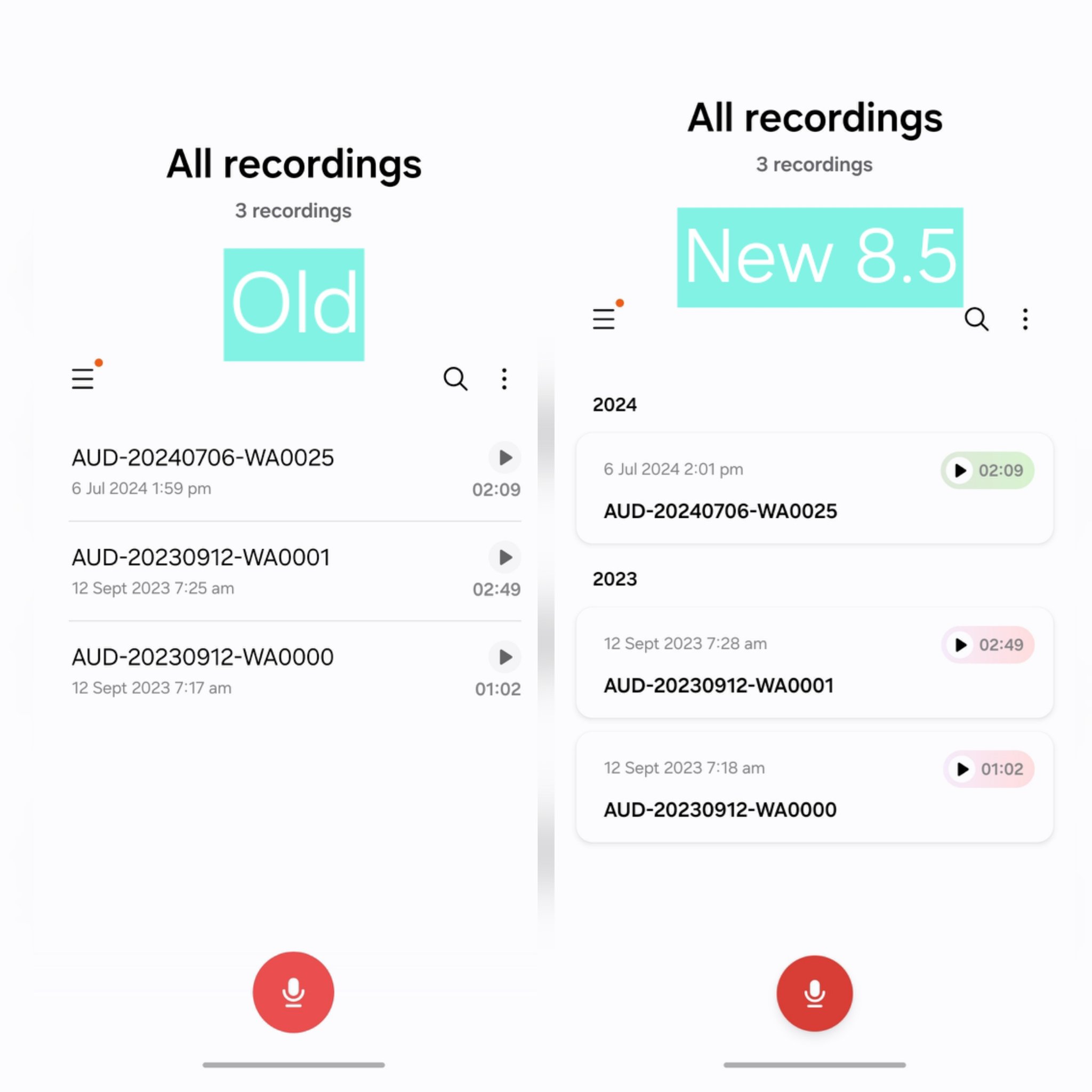 Aplicativo Samsung Voice Recorder em One UI 8.5 2