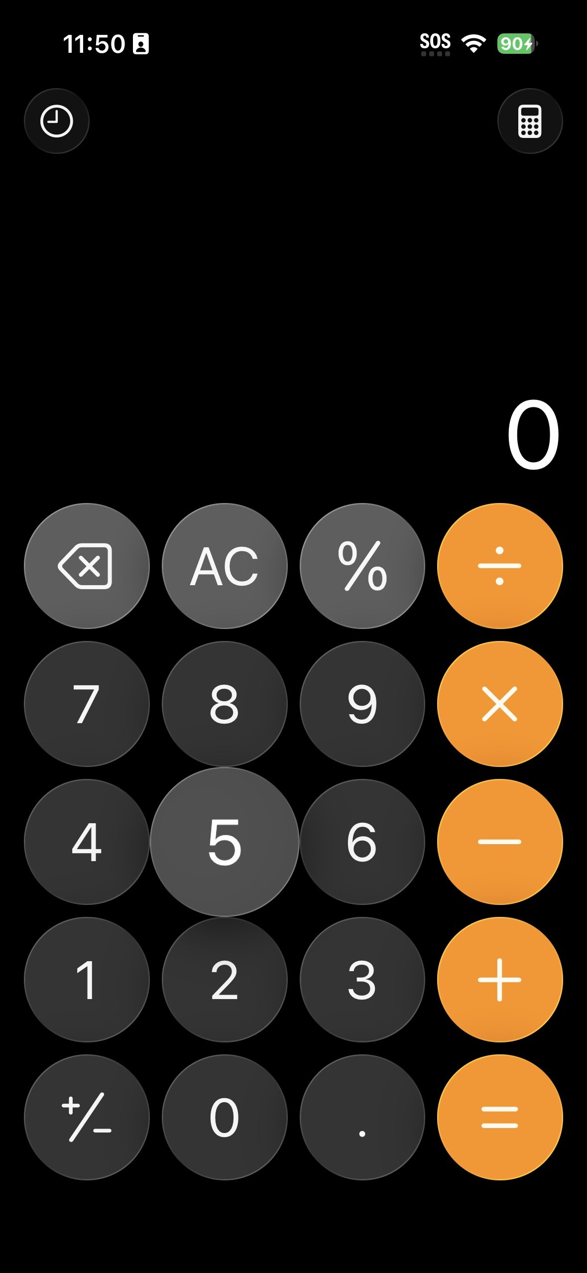 Captura de tela do aplicativo Calculadora no iOS 26.
