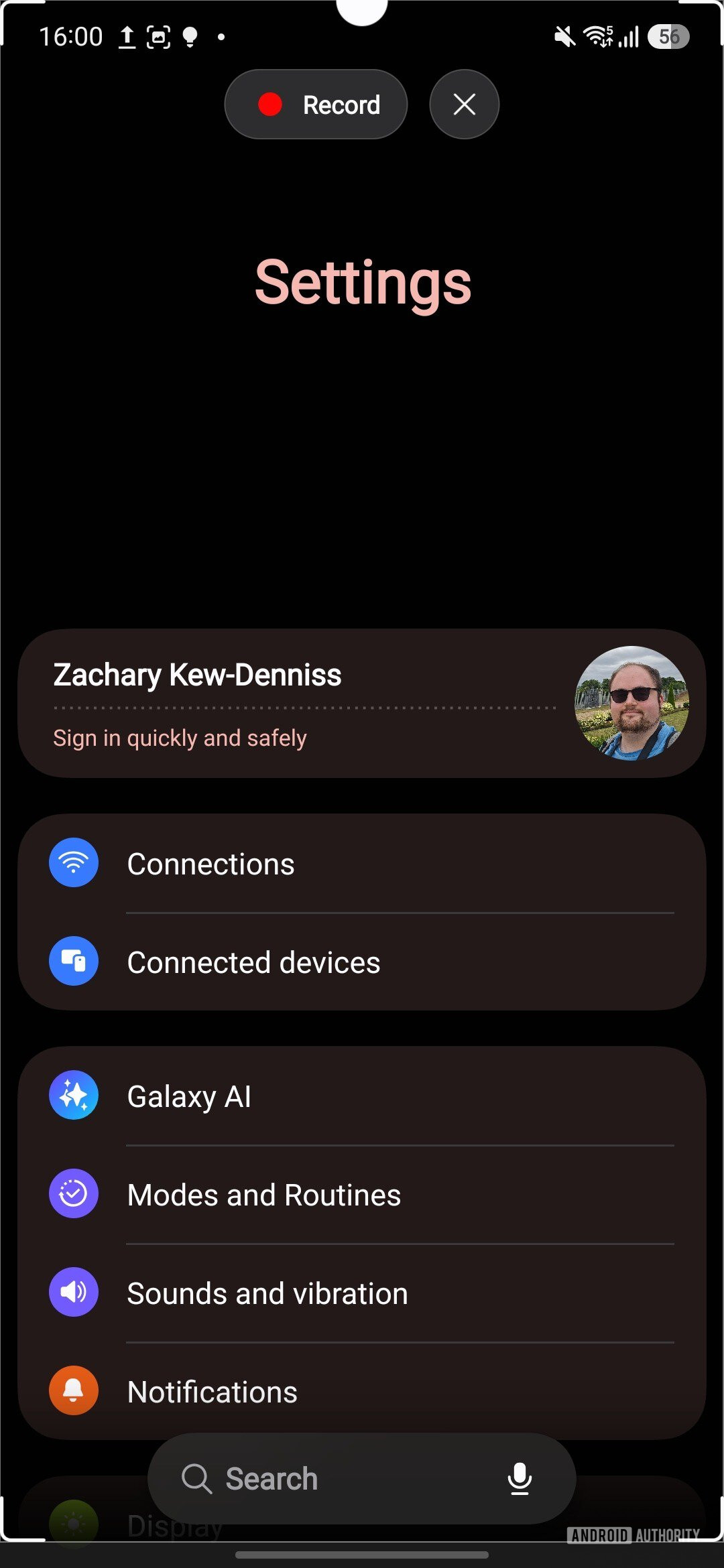 Alças de gravação de tela One UI 8.5