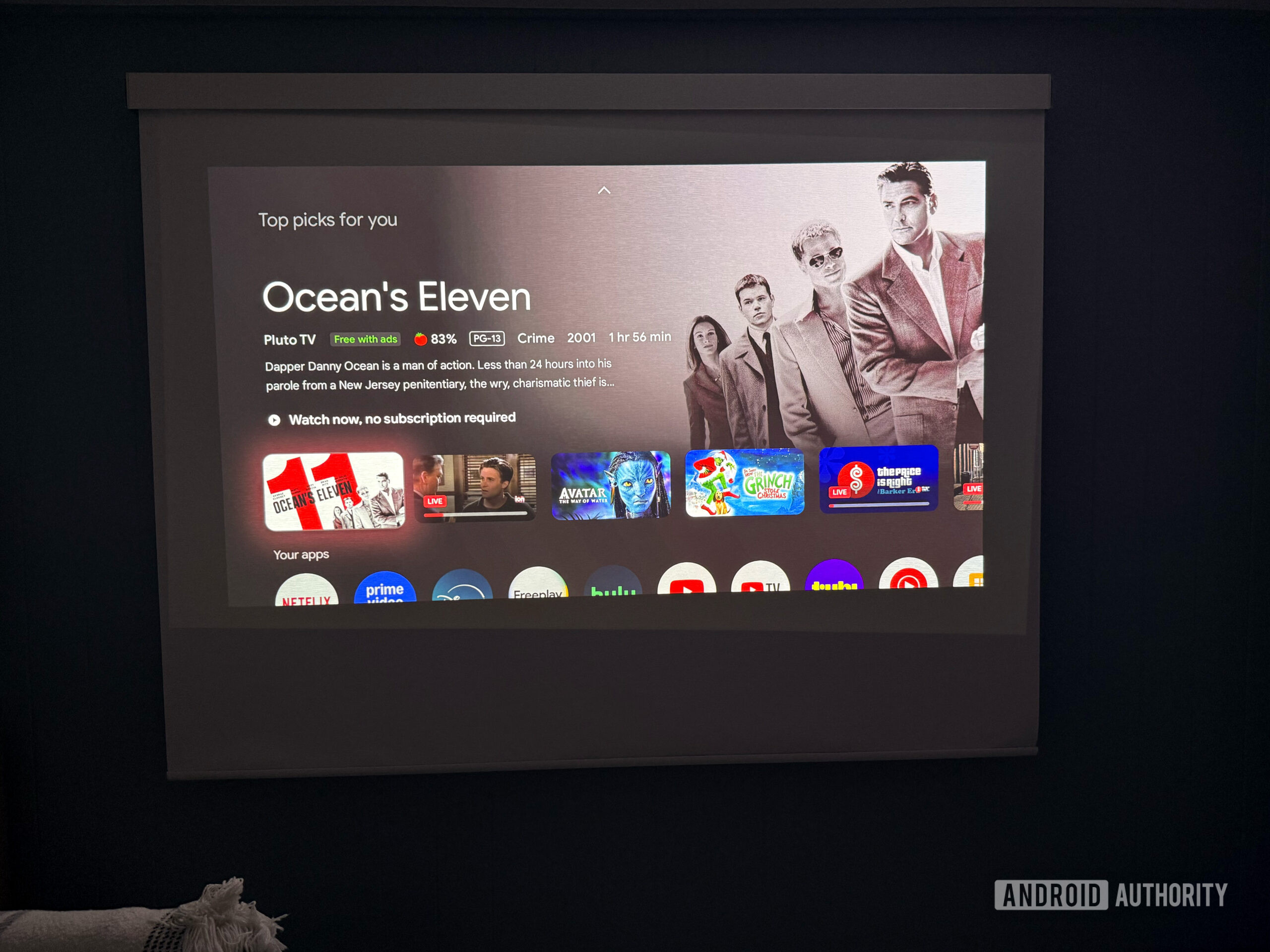 Dangbei DBOX02 Pro Google TV Um Dangbei DBOX02 Pro projeta a tela inicial do Google TV.