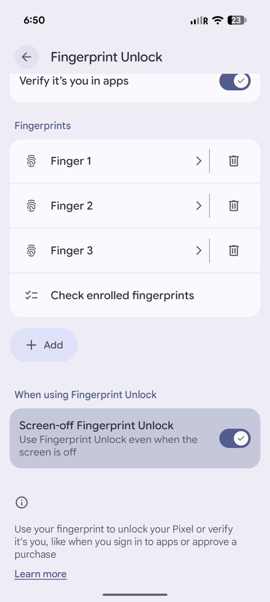 tela de captura de tela do Android 16 desativada com desbloqueio de impressão digital