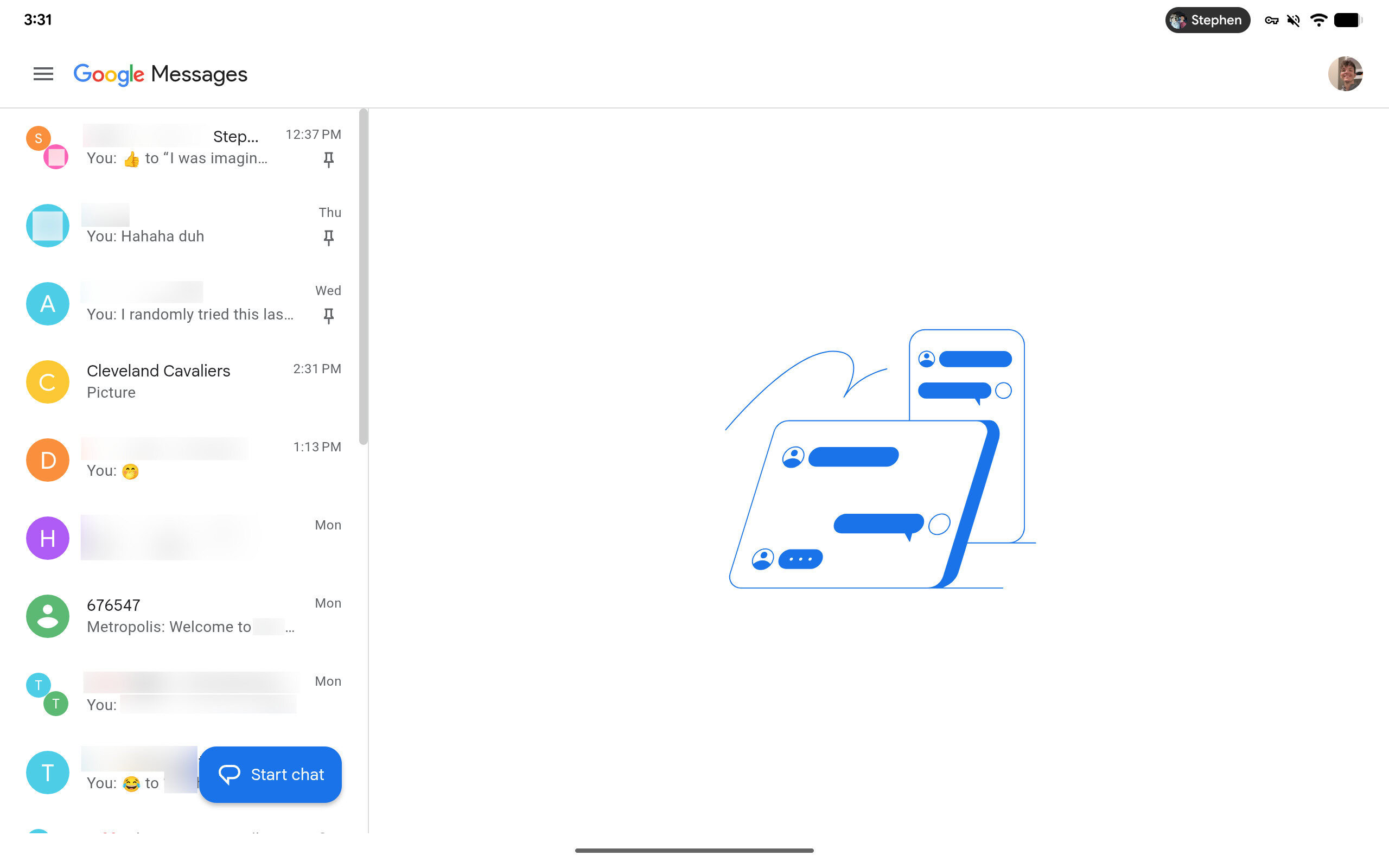 Mensagens do Google para Pixel Tablet