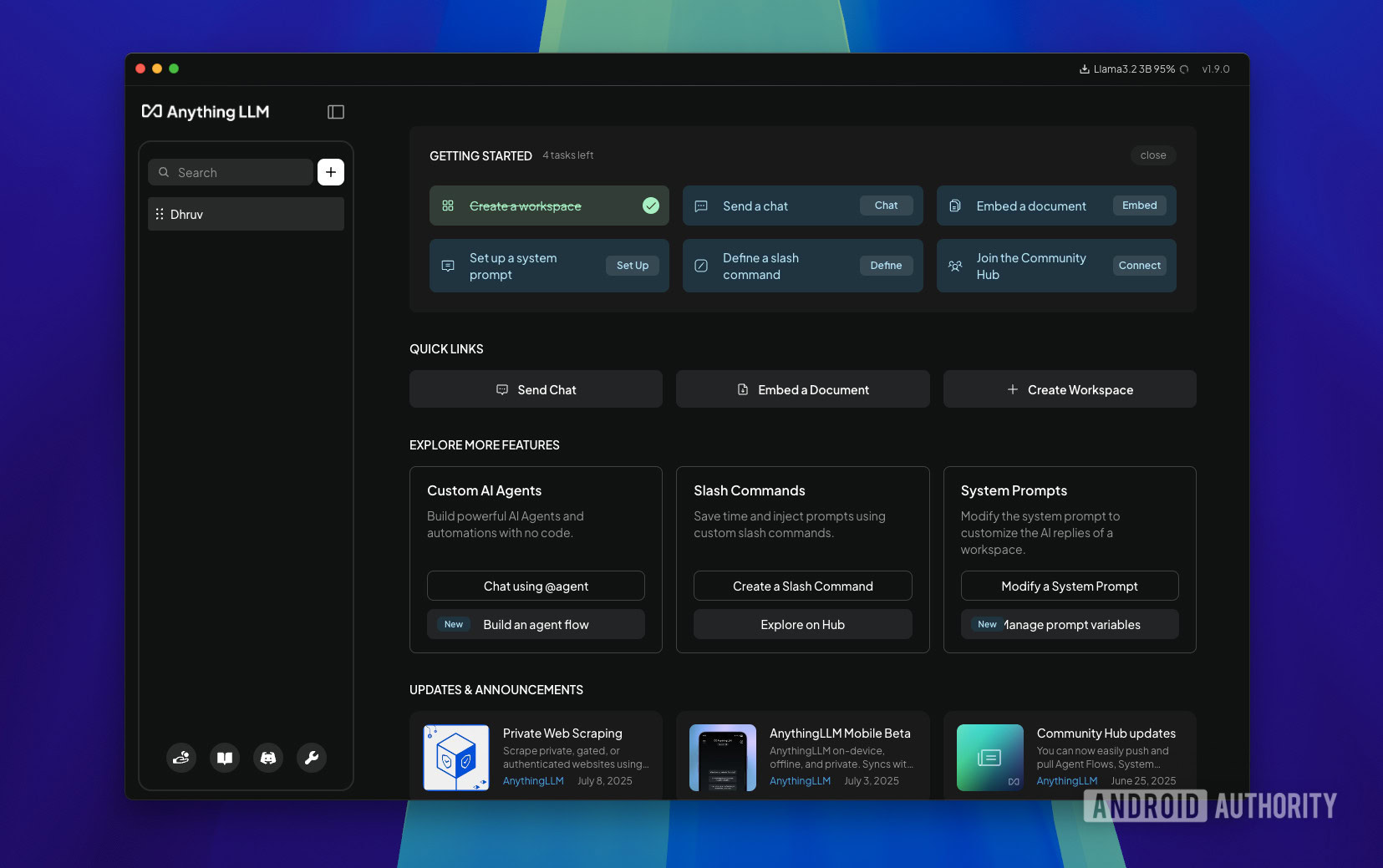 Página inicial do AnythingLM Página inicial do AnythingLM
