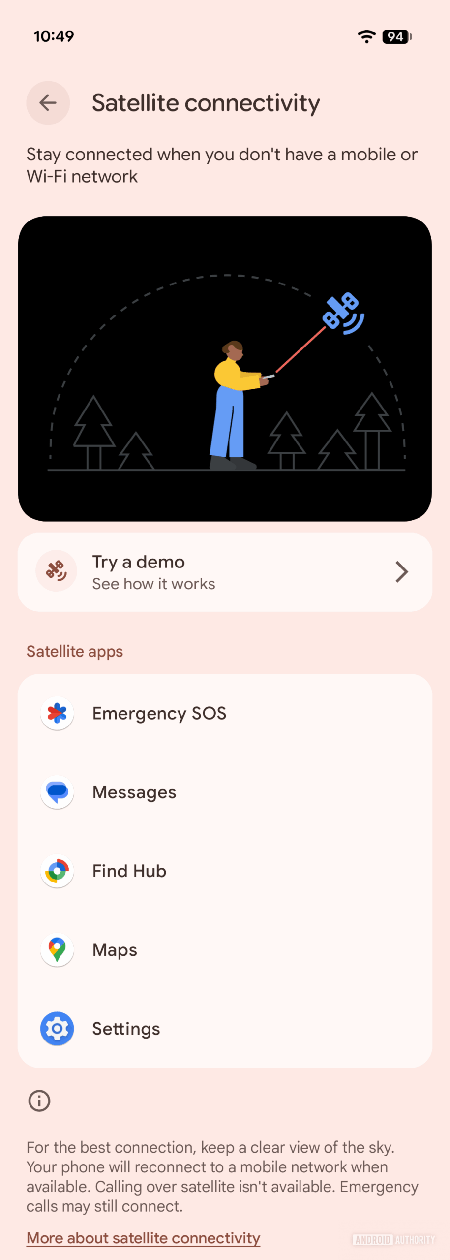 Configurações de conectividade via satélite Android Configurações de conectividade via satélite Android