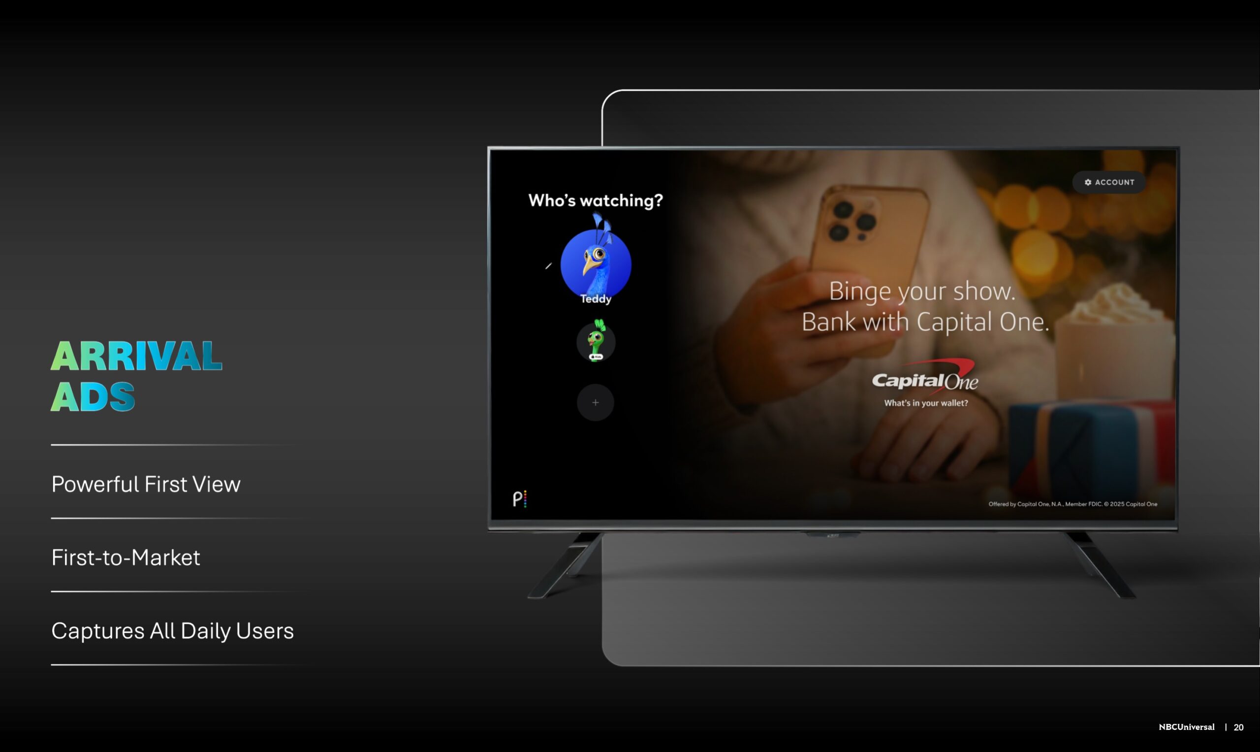 Anúncios de chegada do Peacock na inicialização do aplicativo