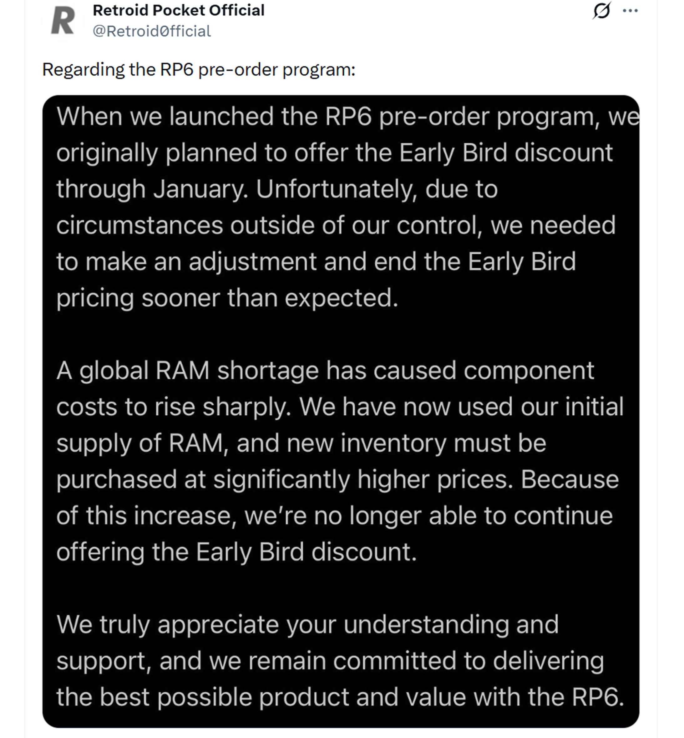 O desconto antecipado do Retroid X Post Pocket 6 termina