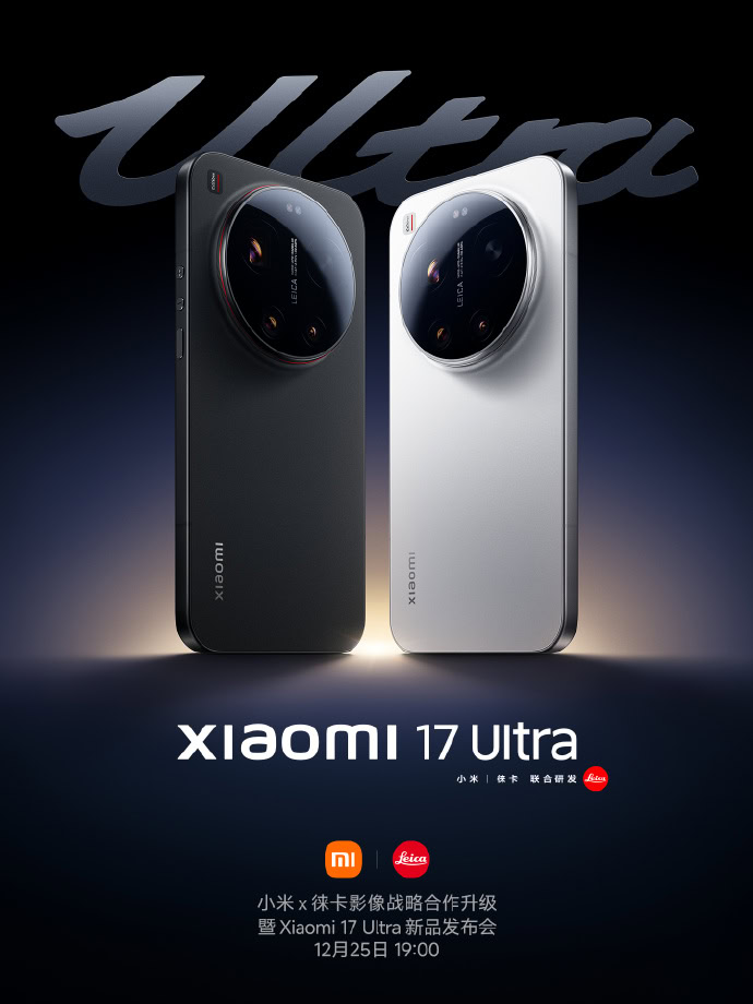 Xiaomi 17 Ultra cores preto e branco lado a lado