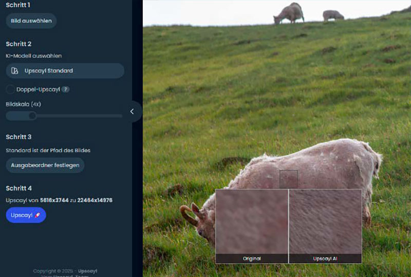 Na visualização ampliada, as diferenças qualitativas entre o arquivo resultante e o original podem ser vistas claramente.
