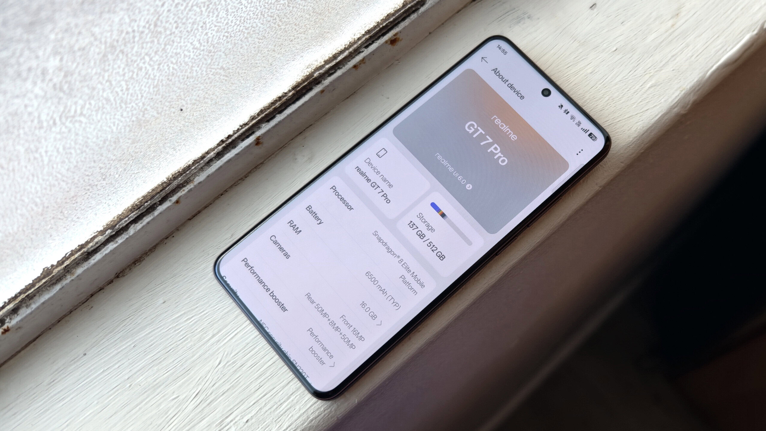 Página de especificações do Realme GT7 Pro editada