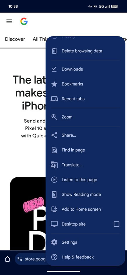 Google Chrome para modo de leitura Android Novo 1