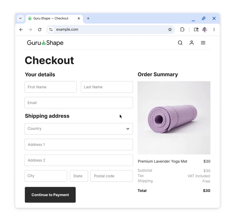 Informações de checkout cromo
