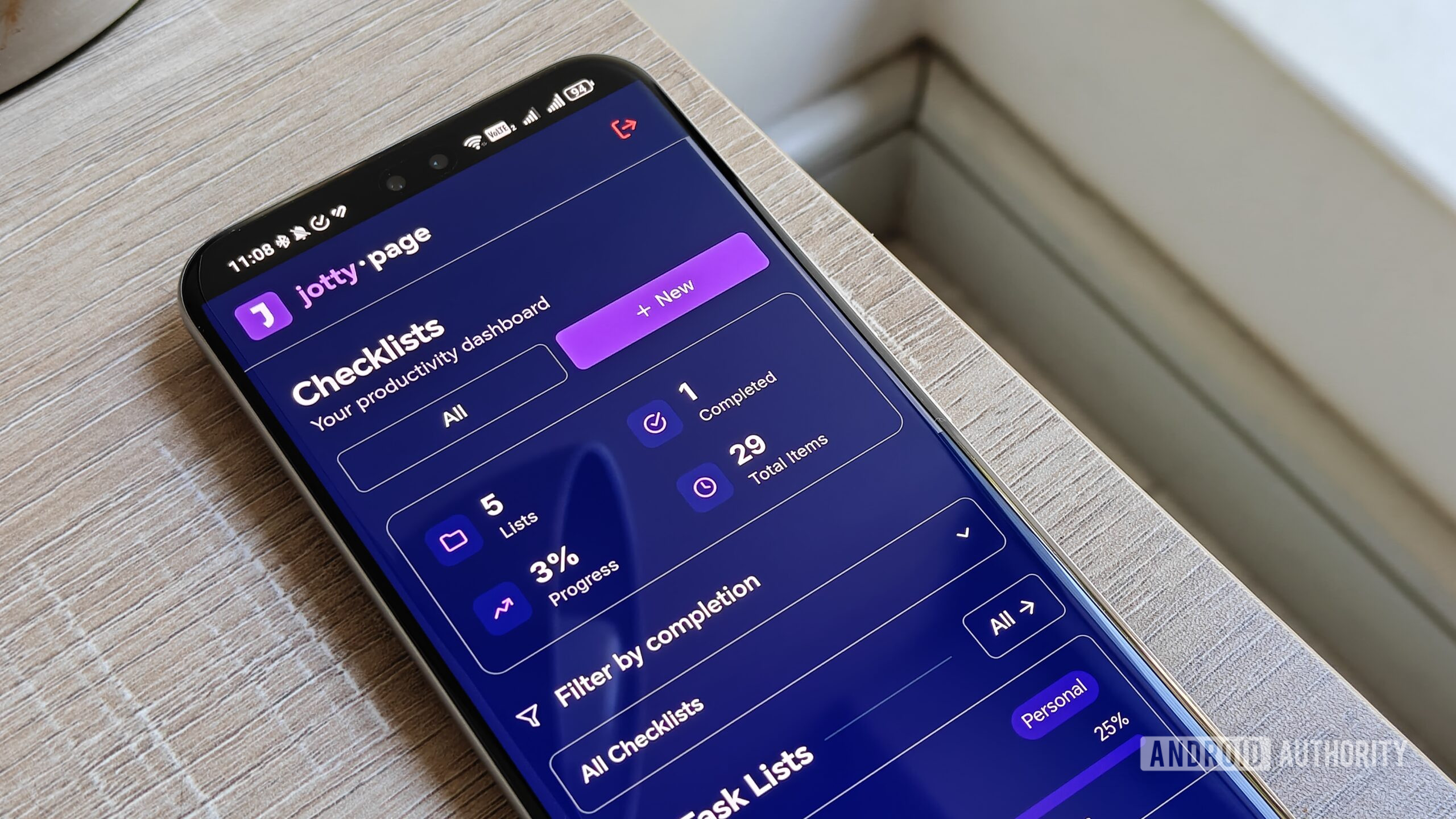 o aplicativo jotty page em um telefone Android