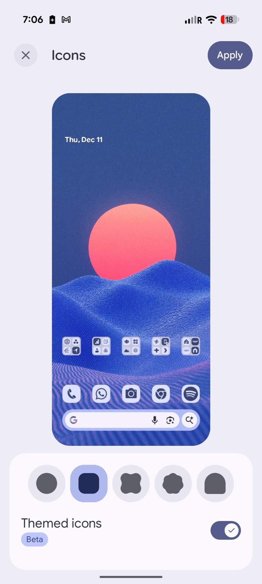 formas de ícone de captura de tela do Android 16