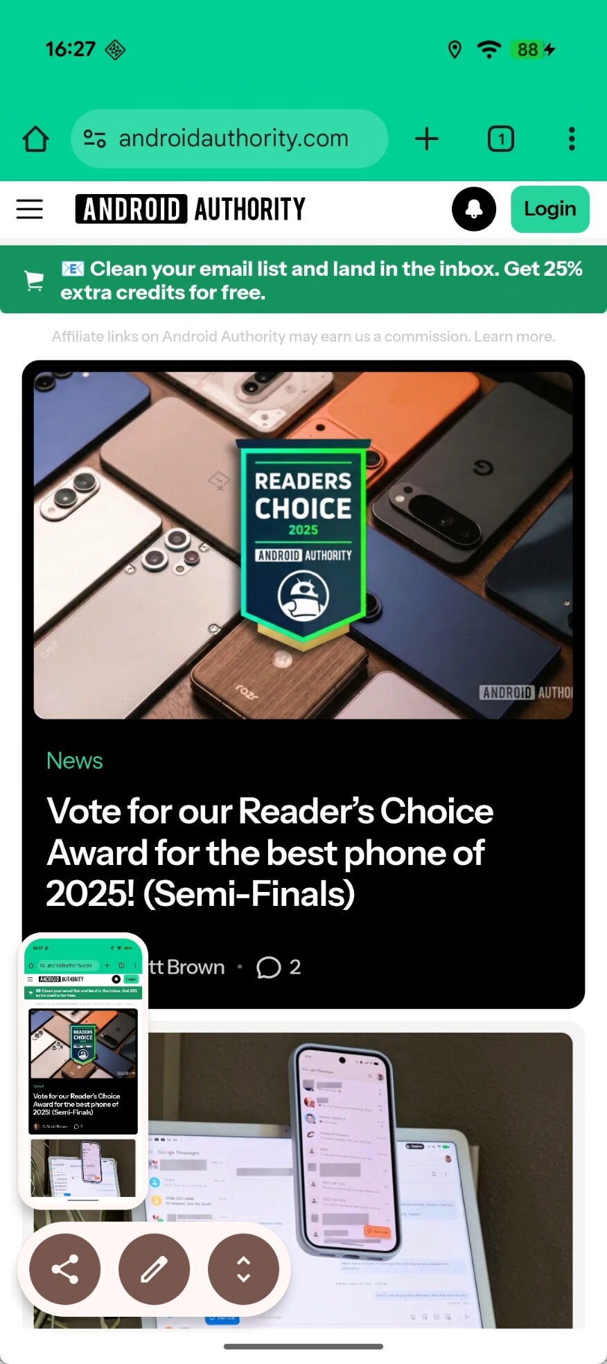IU de visualização de captura de tela do Android