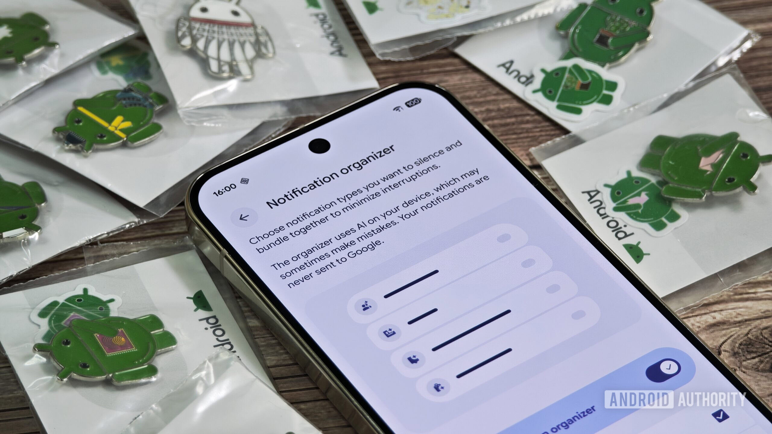 Foto das configurações do organizador de notificação de IA no Pixel