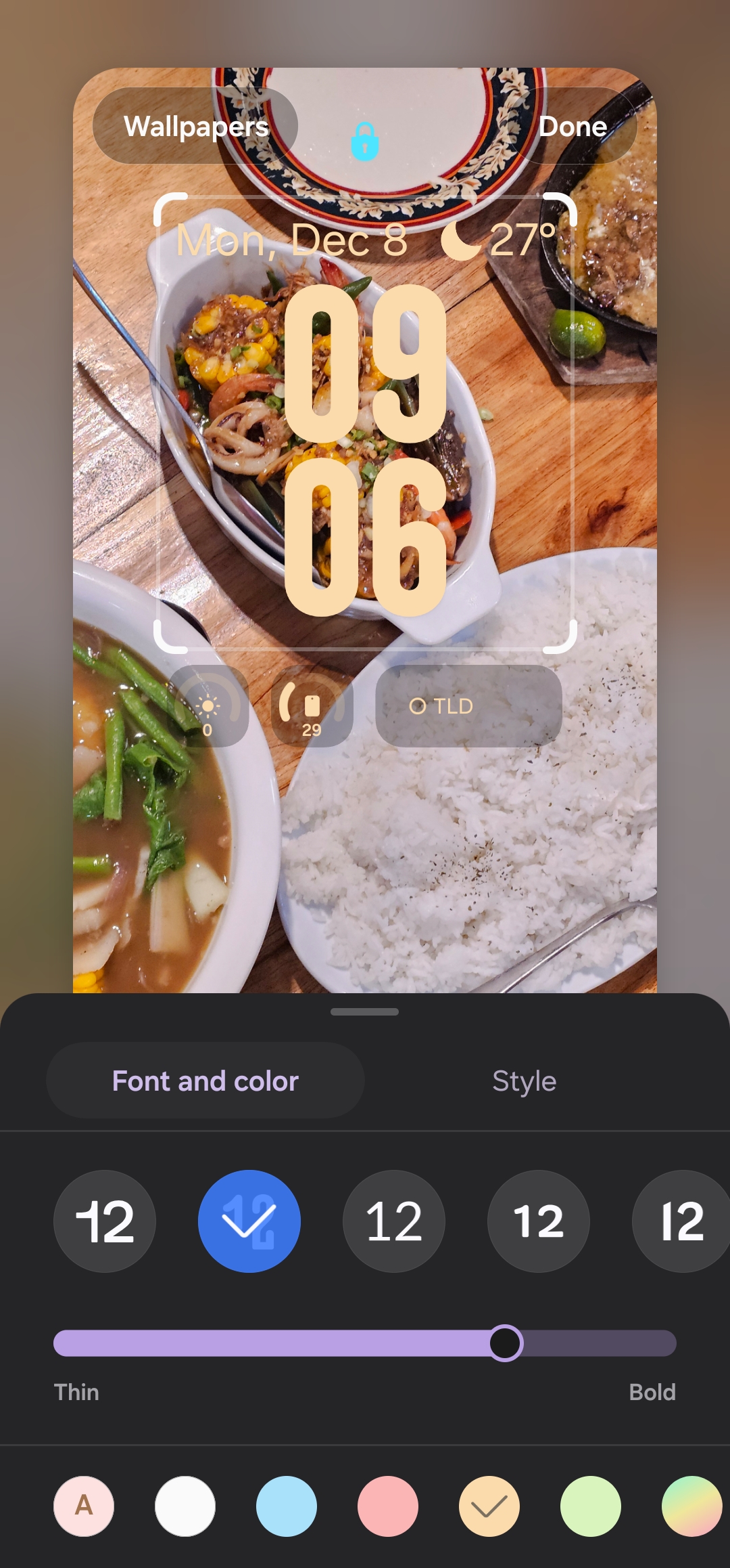 Painel de configurações de layout do relógio da tela de bloqueio One UI 8