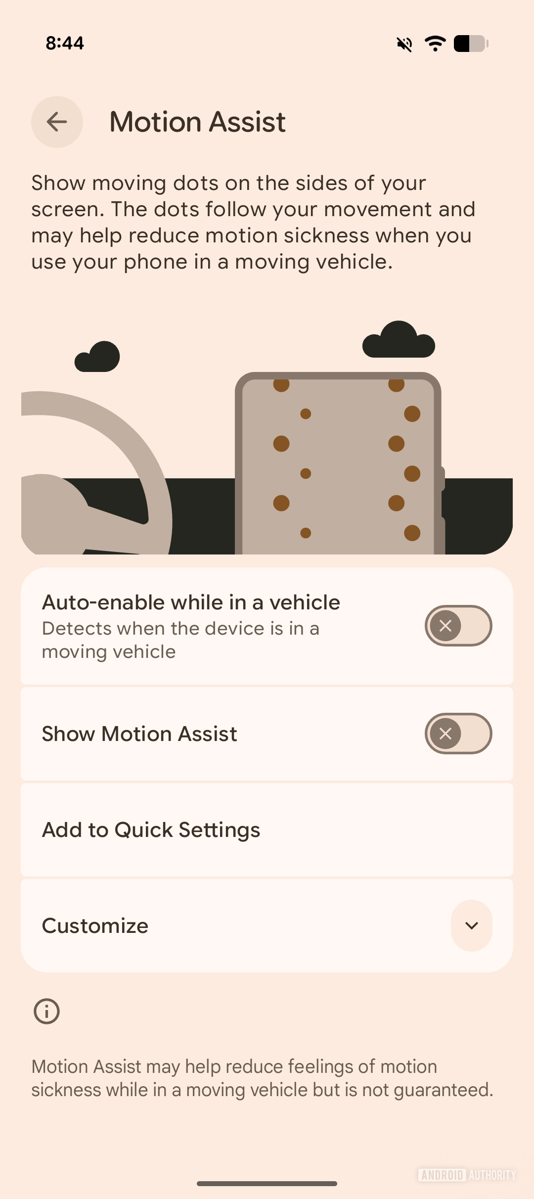 Google Android Motion Assist, antigo Motion Cues Google Android Motion Assist, antigo Motion Cues