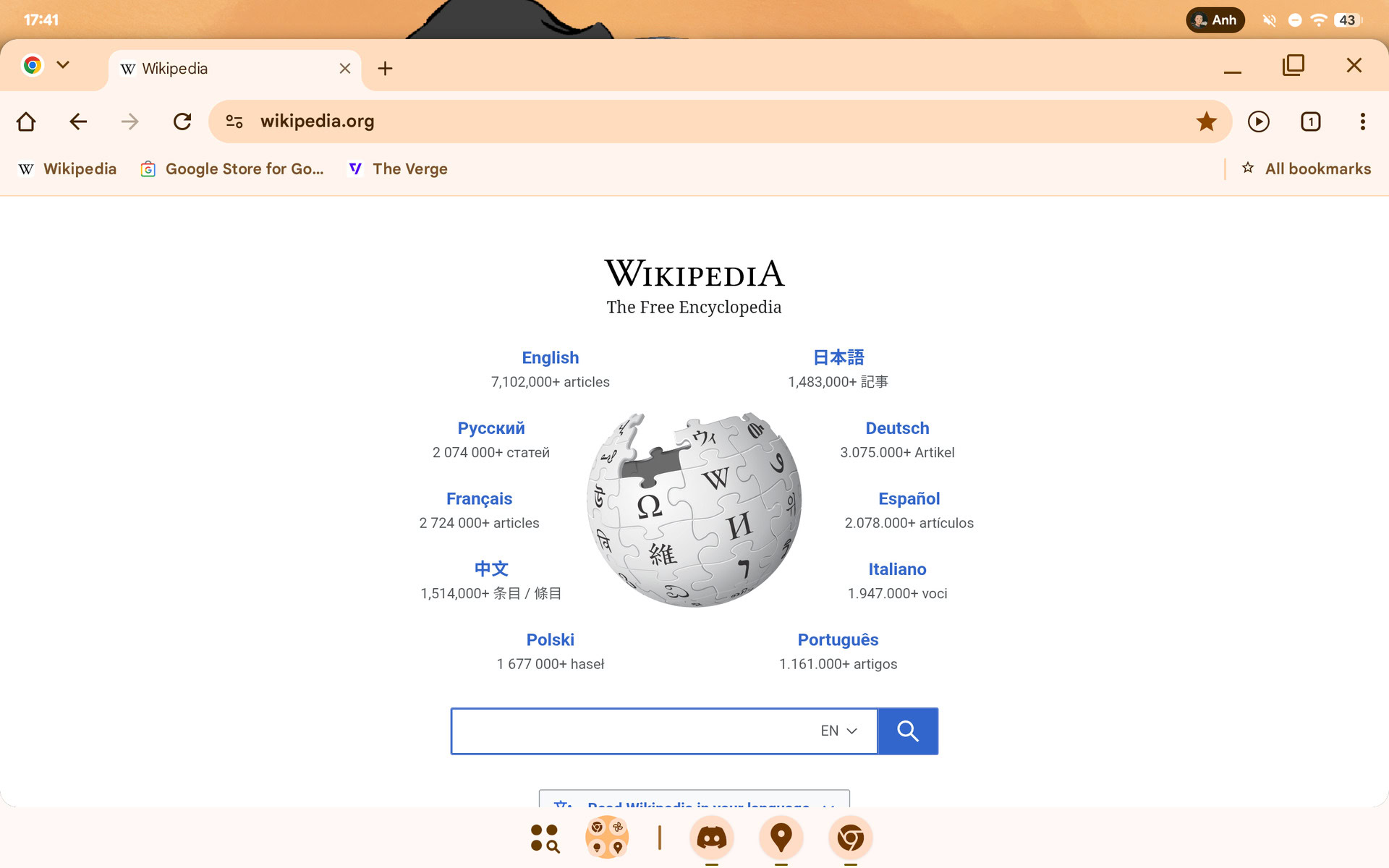 Barra de favoritos do Chrome para Android