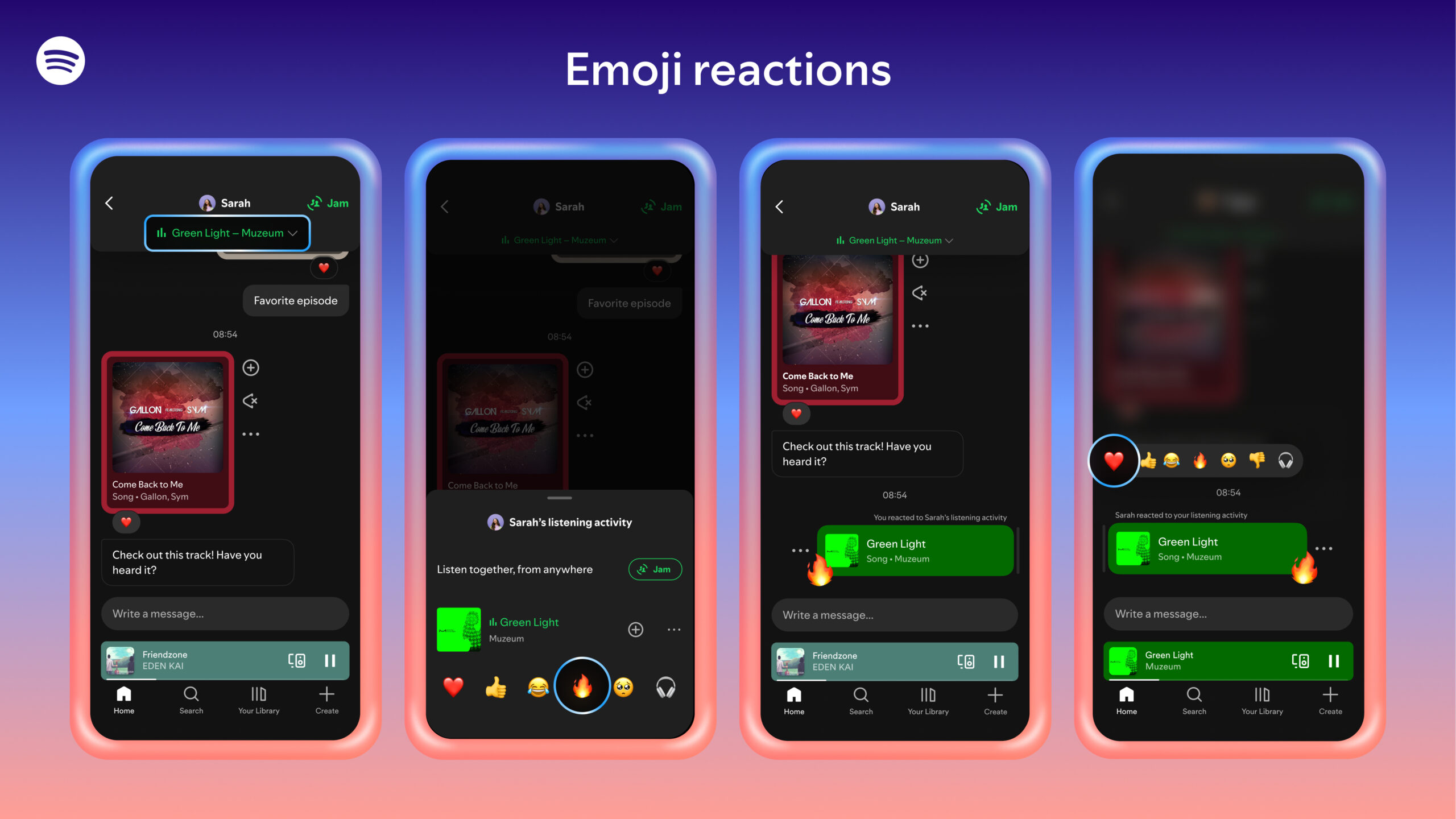 Atividade de escuta do Spotify Reações de Emoji Atividade de escuta do Spotify Reações de Emoji