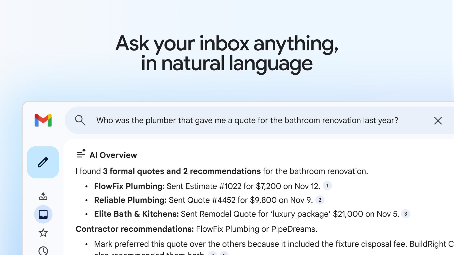 Visão geral do Gmail AI (barra de pesquisa) Visão geral do Gmail AI (barra de pesquisa)