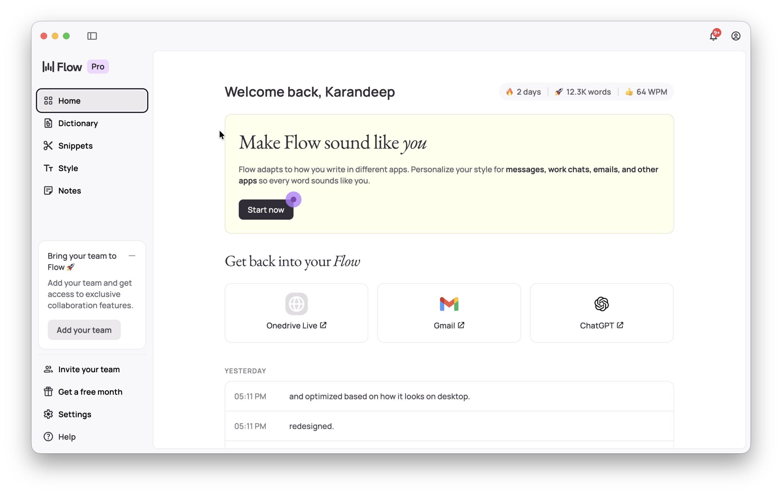 Captura de tela 2 da digitação por ditado por voz Wispr Flow AI