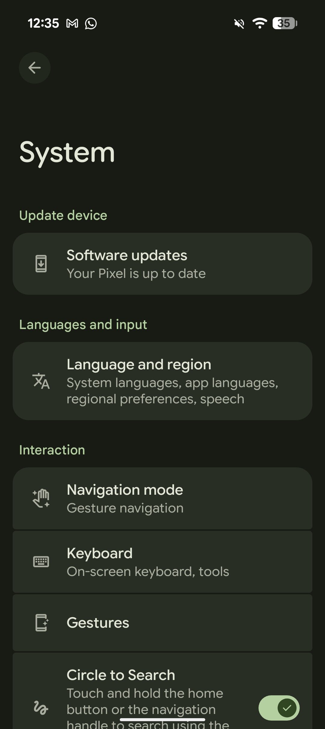 Menu de configurações do Android 16 QPR3 beta 2