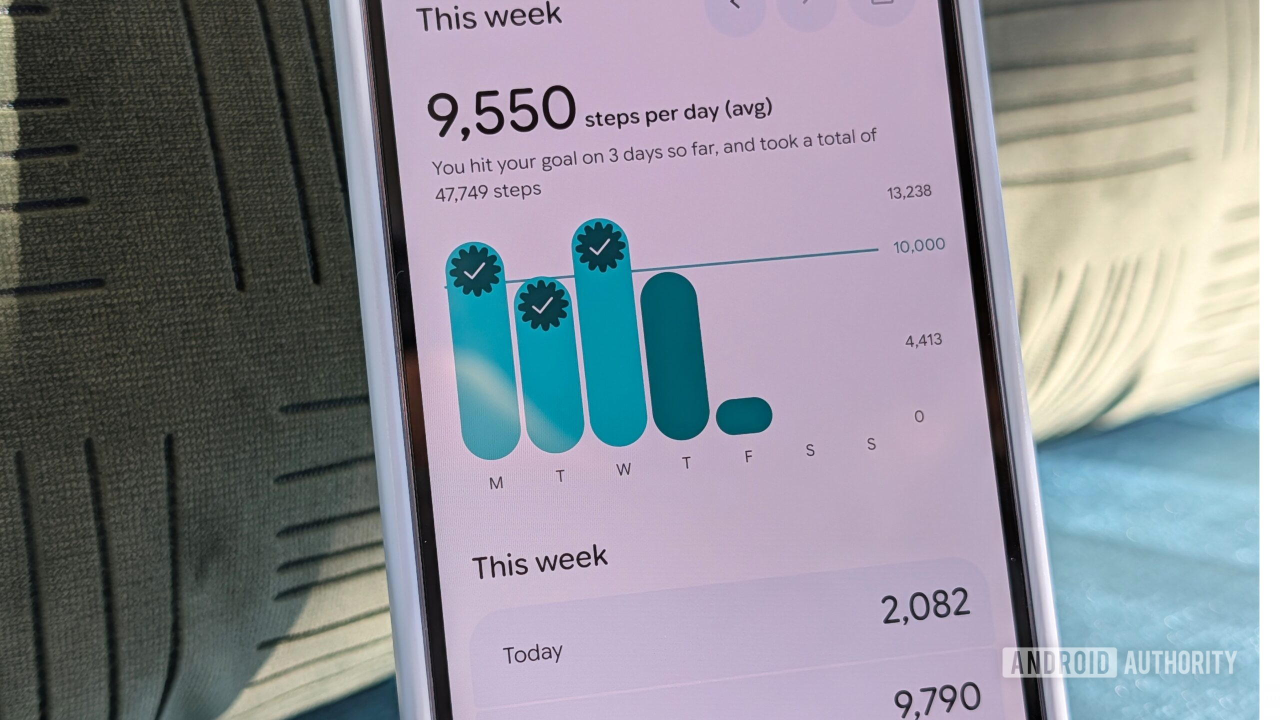 Tela de dados de etapas do Google Fitbit
