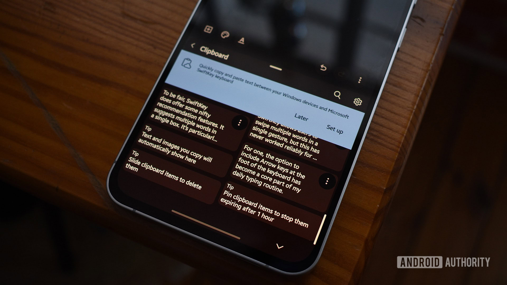área de transferência do microsoft swiftkey 1