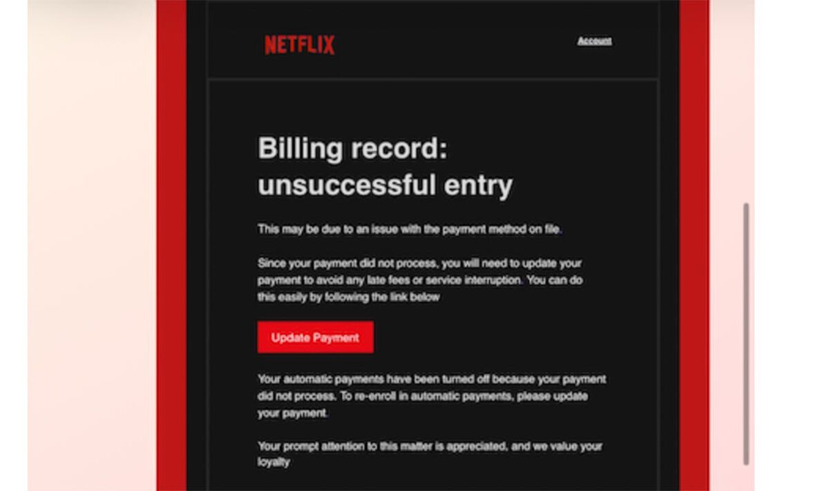 Alerta de fraude da Netflix