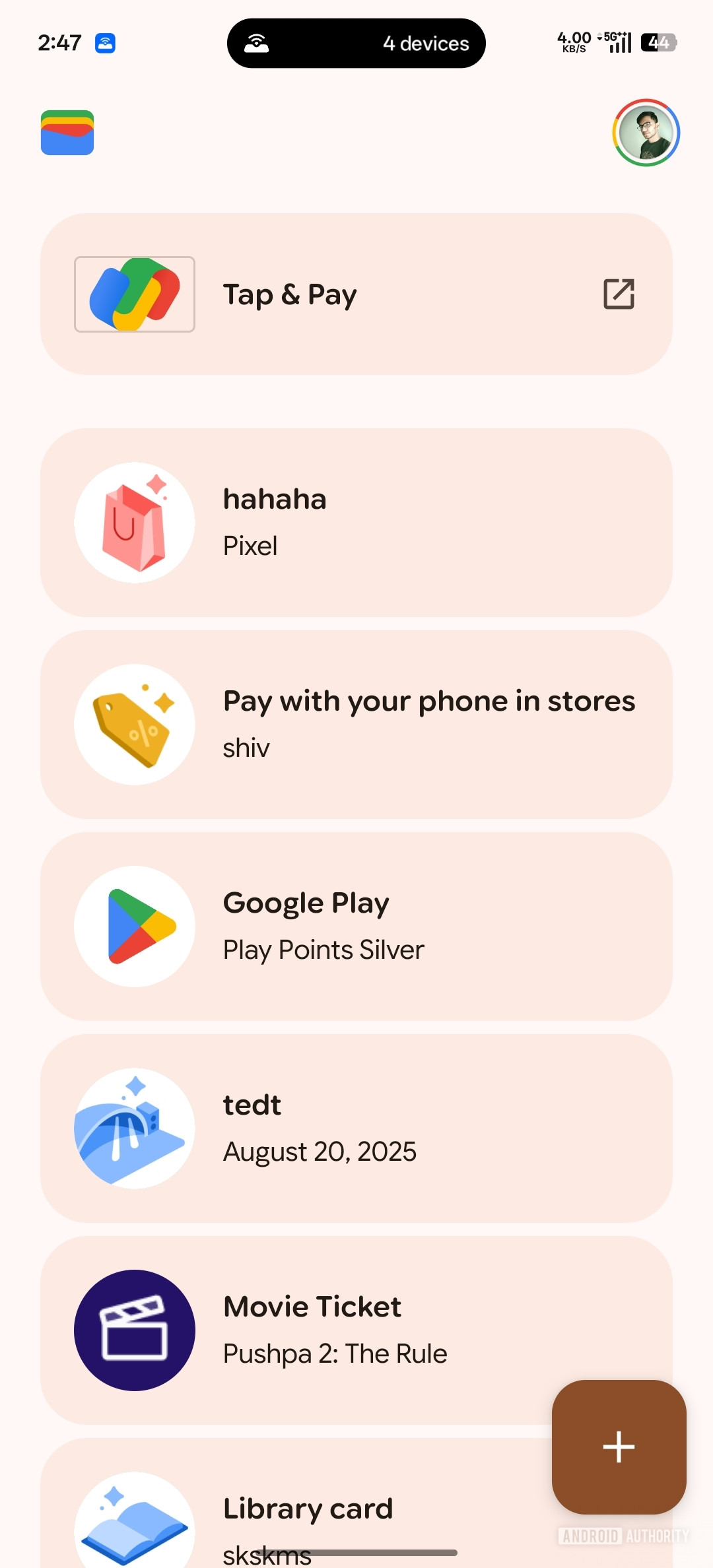 IU dos passes atuais da Carteira virtual do Google