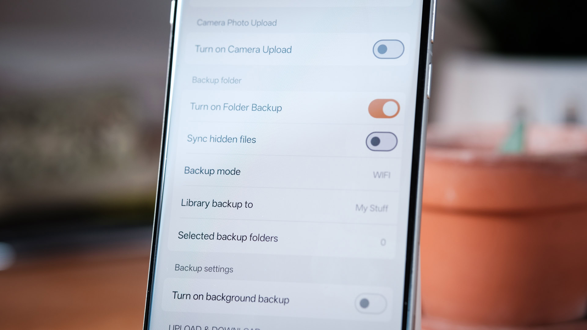 Opções de backup do aplicativo Seafile