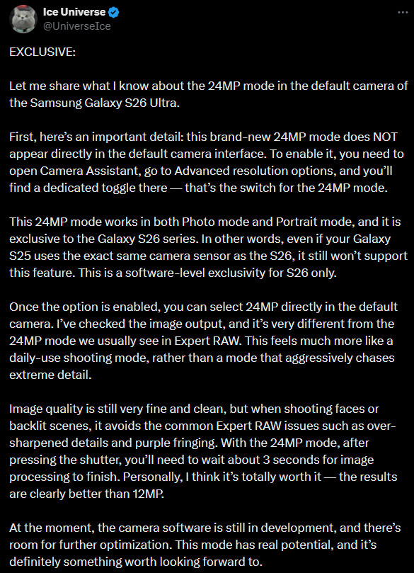 Samsung Galaxy S26 modo 24 MP Universo de Gelo Samsung Galaxy S26 modo 24 MP Universo de Gelo