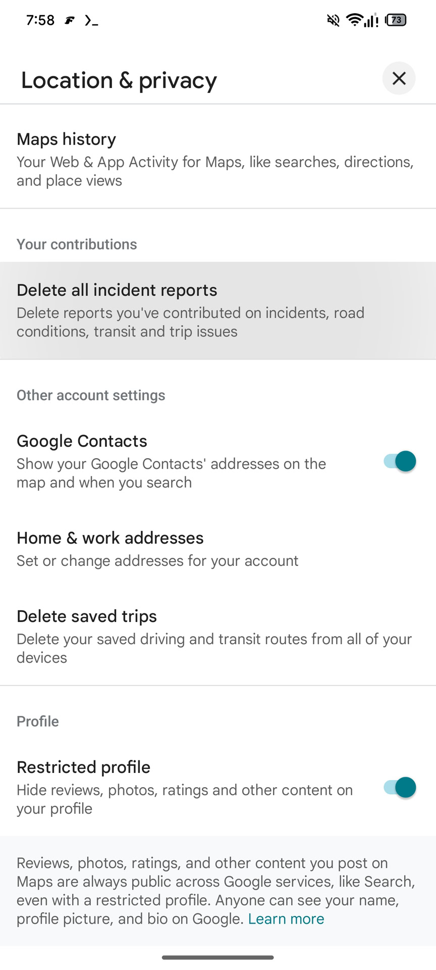 Google Maps Excluir relatórios contribuídos (1)