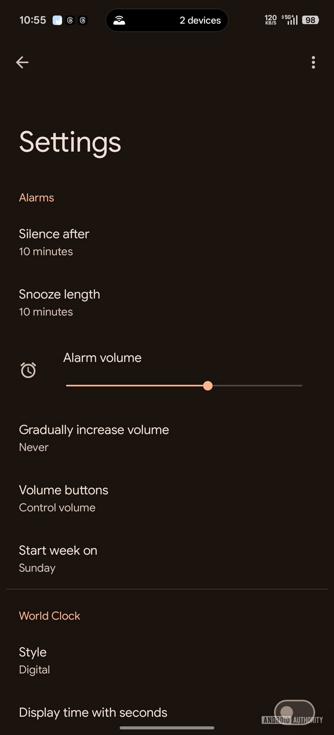 Controle deslizante de volume do alarme do Google
