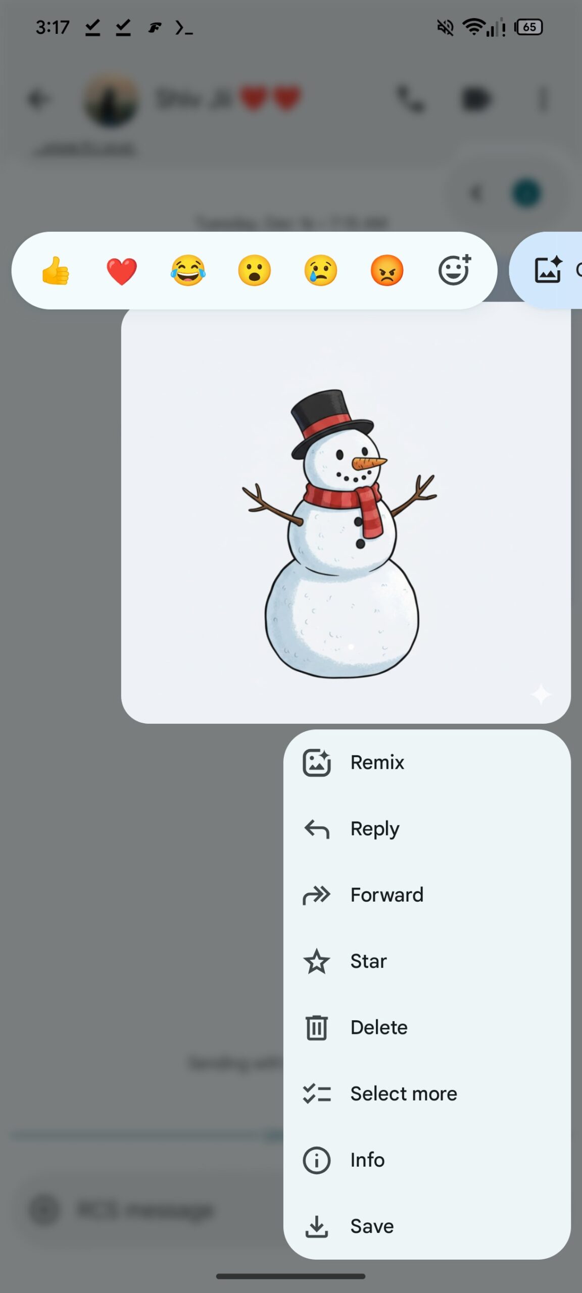 Menu de contexto do Mensagens do Google em versão beta Menu de contexto do Mensagens do Google em versão beta