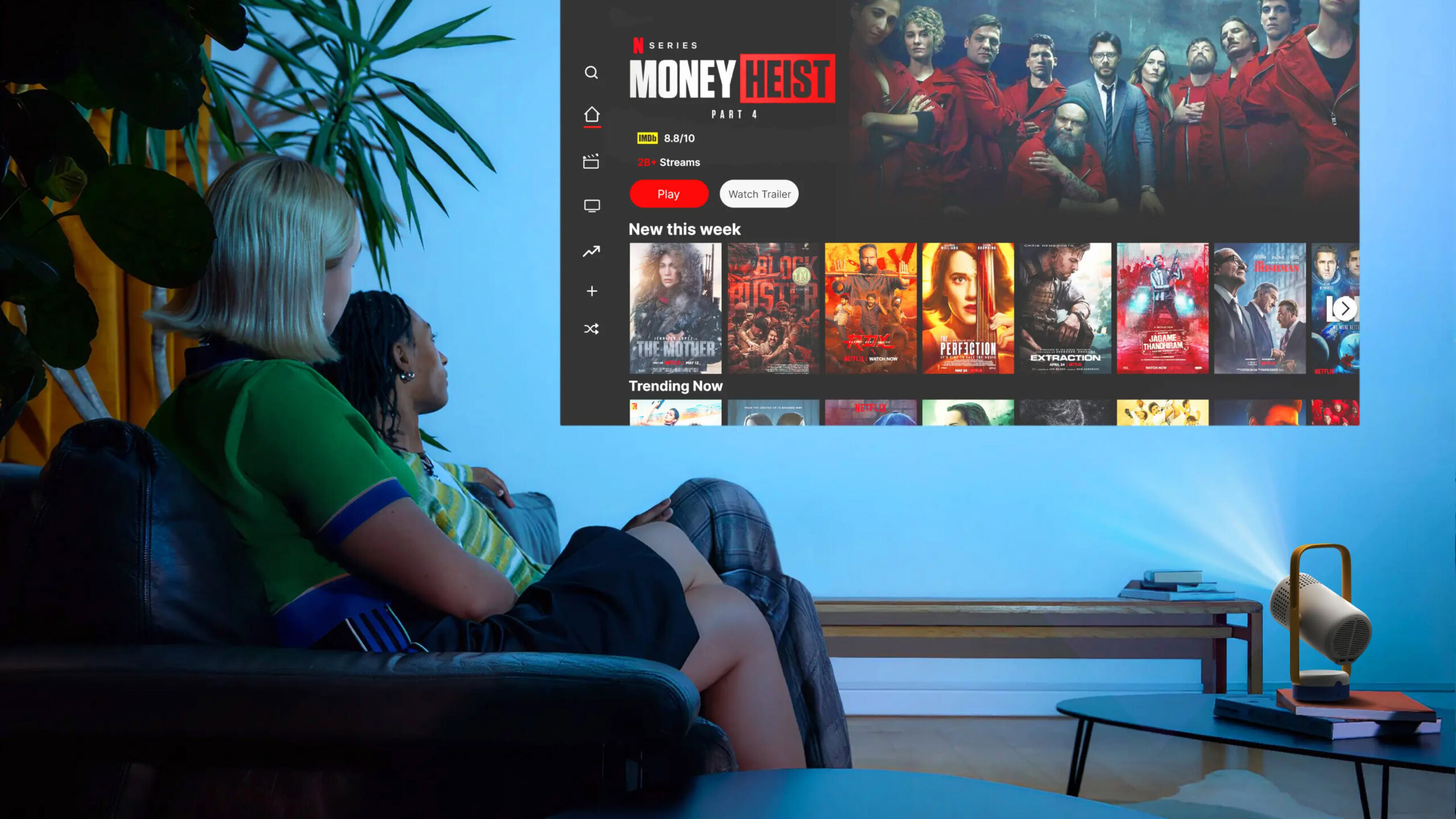 Projetor portátil inteligente XGIMI Vibe One Mini 1080P reproduzindo Netflix Projetor portátil inteligente XGIMI Vibe One Mini 1080P reproduzindo Netflix