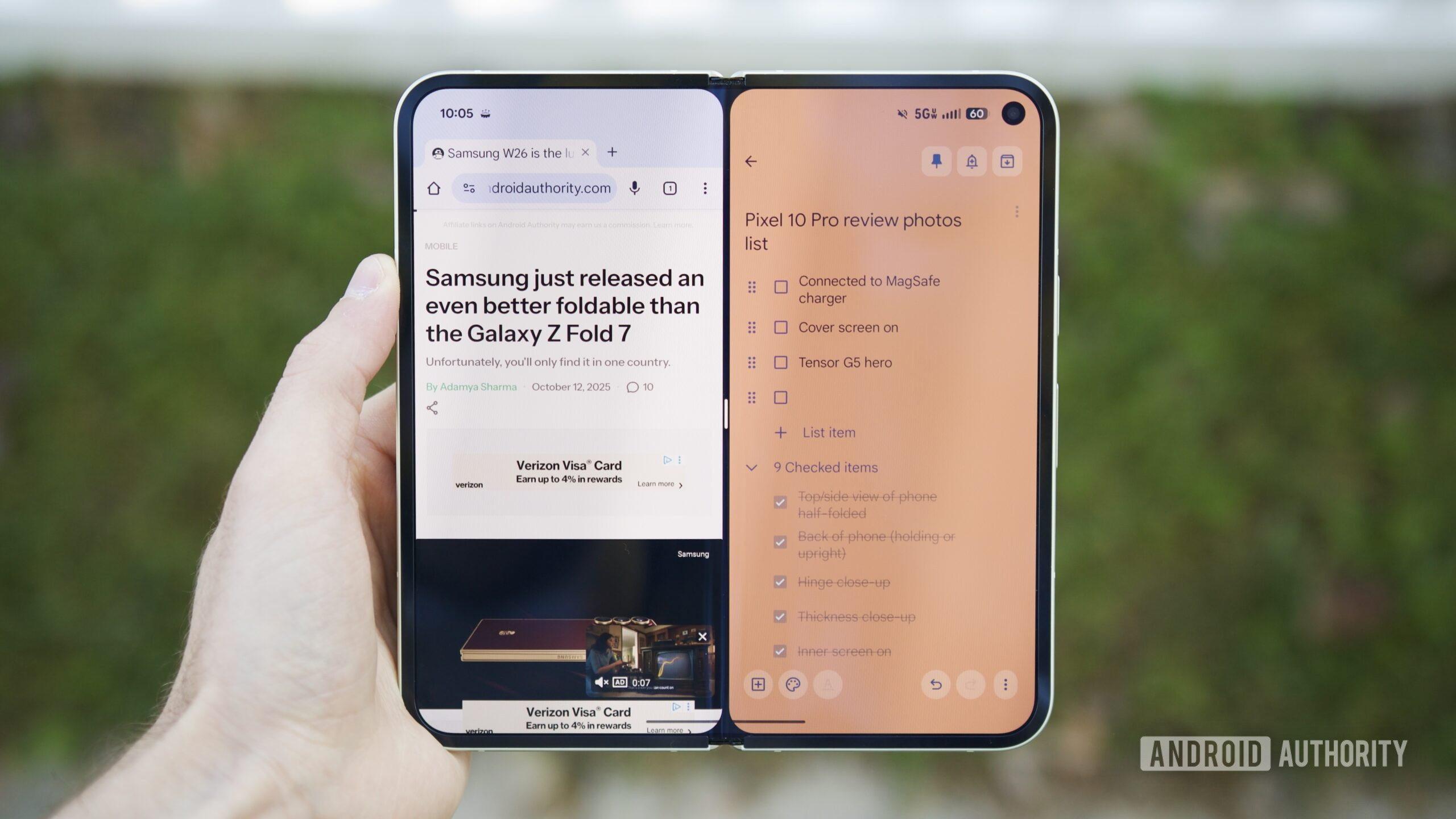 Multitarefa em tela dividida no Google Pixel 10 Pro Fold.